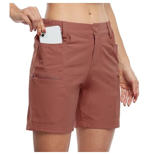 WILLIT Women's Shorts Hiking Cargo Golf Shorts Hiking Trousers Outdoor Summer Shorts Lightweight Quick-Drying Breathable with Pockets Waterproof, Rust Red, M