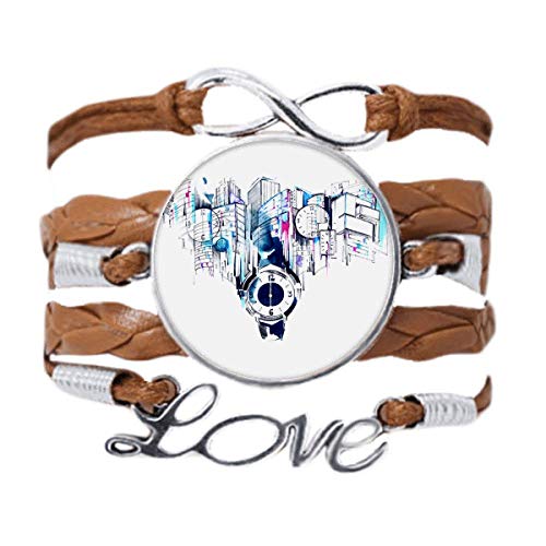 Horloge aquarelle montre cuir noir tressé anti-monotonie style Love