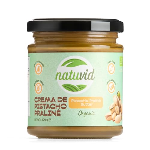 Natuvid Crema de Pistacho Praliné Bio (con Azúcar de Coco) – 100% Natural – Sin Gluten, Sin Lactosa – Vegana, Sin Conservantes – 200g