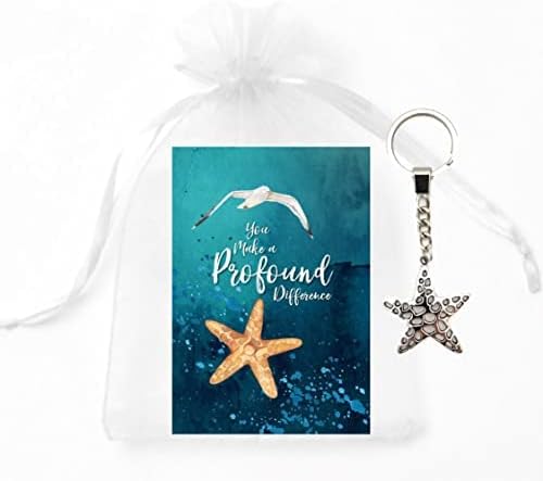 Smiling Wisdom Starfish Story | 10 Bulk Appreciation Gifts | 10 Cards +10 Bags+10 Keychains | Team Staff Volunteers Teachers | Make a Profound Difference | Teal Cards Silver Hollow Starfish