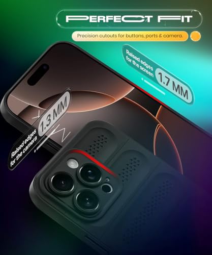 Image of WOW IMAGINE Ultimate Silicone Back Cover Case for iPhone 16 Pro Max | Heat Dissipation Thin Soft TPU | 360 Camera Protection | Breathable Cooling Holes - Pitch Black