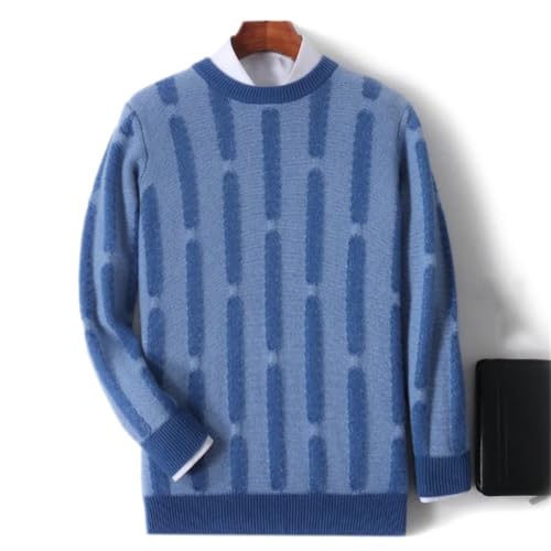 Men's Round Neck Striped Wool Sweater Loose Pullover Thickened Knitted Wool Sweater4