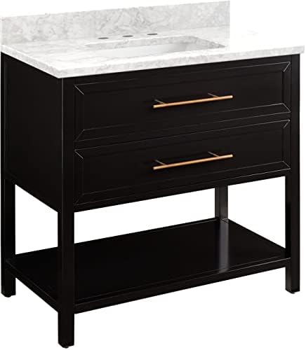 Signature Hardware 456867 Robertson 36" Free Standing Single Vanity Cabinet Set with Wood Cabinet, Vanity Top and Rectangular Undermount Sink - 8" Faucet Holes
