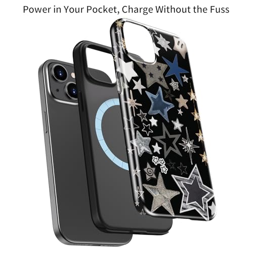 Goodon for iPhone 13 Mini Case - Wireless Charging - Dual-Layer Hard Shell & Silicone Cover - Protective Phone Case with Cute Wildflower Designs for Women - Starlight Fantasy - image 4