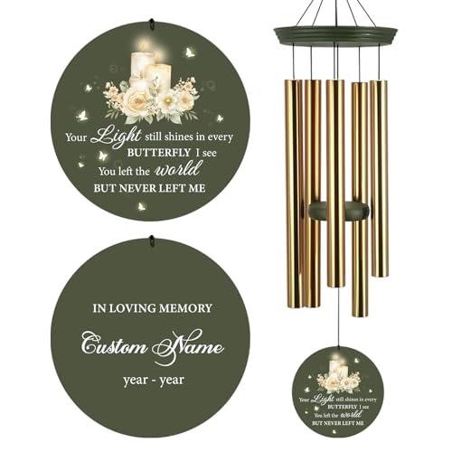 Image of Personalized Memorial Wind Chimes for Outside, Sympathy Gifts Wind Chime for Loss of Loved One, Beautiful Decor with Deep Tone, Ideal for Funeral, Remembrance & Bereavement, Produced in Texas