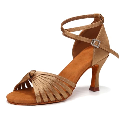 YCALCP Damen Tanzen Schuhe Tanzschuhe Latein Satin Ballsaal Bachata Party Salsa Professionelle Performance Schuhe, Beige 39 EU