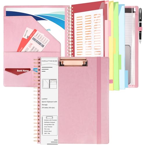 Image of HAUTOCO Leather Clipboard Folio, Spiral Organizer with Notepad & Storage