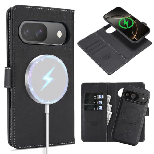 Riyuri Google Pixel 11 �p �P�[�X ���̓}�O�l�b�g 2in1 �蒠�^ Magsafe�Ή� ������ �J�[�h���[ 3�� �ϏՌ� ���^ �y�� TPU ���� Qi�[�d �s�N�Z�� �J�o�[ �J������ (�u���b�N, Google Pixel 11)