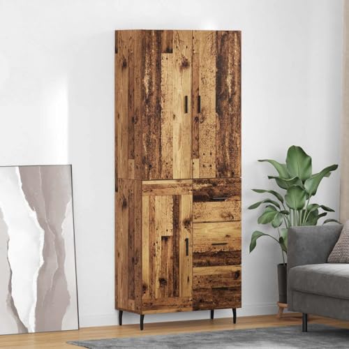 sephironlbb - Mueble alto con cajones, 2 piezas, aspecto madera envejecida y cristal, 69,5 x 34 x 180 cm, espacio de almacenamiento para salón, comedor, armario