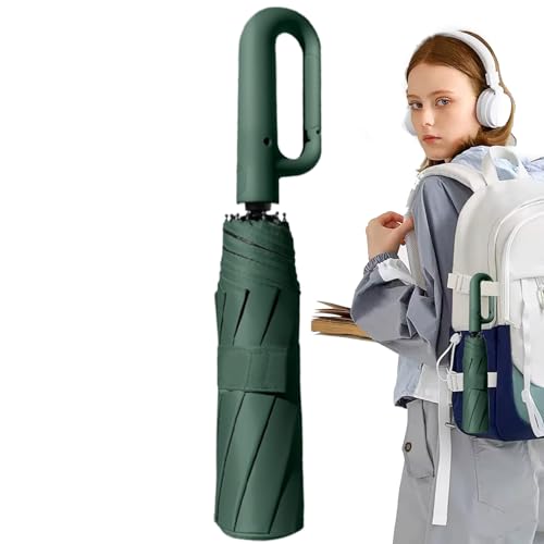 Paraguas plegable automático, protección UV, resistente al viento, paraguas compacto con mango de mosquetón, 41.34 pulgadas, tamaño de viaje resistente, cierre automático para bolsa o coche, verde