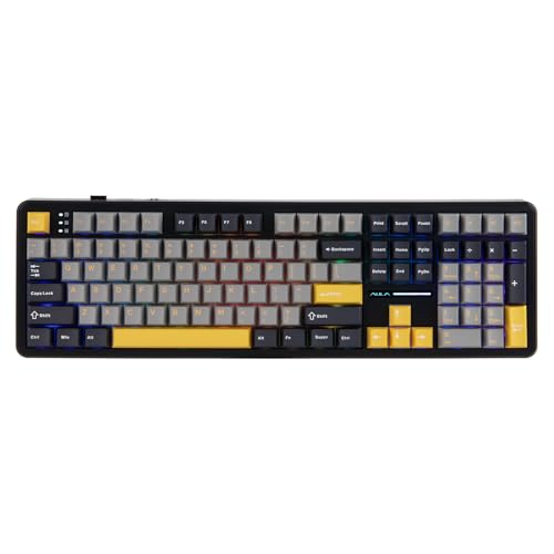 Image of MechLands Aula F108 100% Wireless Gaming Keyboard, Full Size Custom Gasket Mechanical Keyboard, 4000mAh Battery, Programmable 108 Keys, Hot-Swappable, for Win /Mac (Grey&Yellow)
