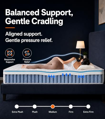Image of Full XL Mattress, 14 Inch Hybrid Full Mattress in a Box with Cooling Gel Memory Foam & Pocket Springs, Medium Firm for Pressure Relief, Motion Isolation, Back Neck Pain Relief, 54x80 Mattress