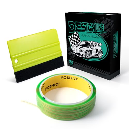 FOSHIO Ruban de découpe sans Couteau 50M, Kit de Films de Voiture Teinté Kit Covering Outils de Film Comprenant Un grattoir en Plastique, Ruban de Découpe en Vinyle- 50M Ruban Adhésif