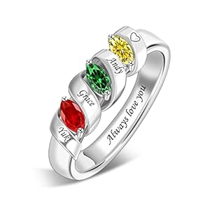Mom Gift Customizable Ring with Birthstones & Names Personalized Family Gemstone Ring for Mothers Day Women Mothers Grandmas Wife