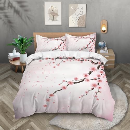 TKCQX Housse de Couette 90x190 Fleurs de Cerisier Japonais Parure de Lit 90x190 Enfant Garçon Fille Adulte Housse de Couette 1 Personne en Microfibre avec...