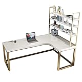L Escritorio Escritorio De Computadora De Casa Blanco, Escritorio De Esquina con Estante De Almacenamiento De Escritorio, Mesa De Pino, Patas De Mesa De Metal (Size : 180cm x 120cm x 75cm)