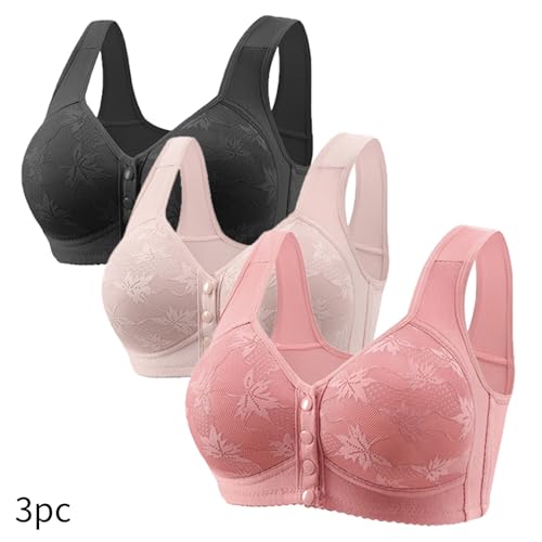 3 Pack Daisy Bras for Women No Underwire Front Closure Push Up Bralettes Plus Size Full Coverage Everyday Wear Bras2