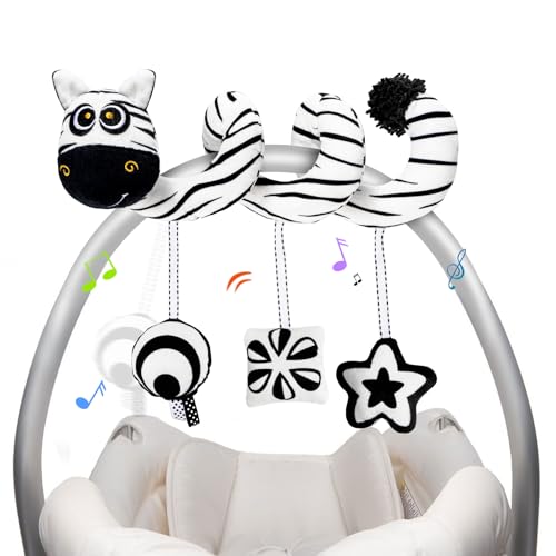 Image of UCDOET Baby Carseat Hanging Toys, Spiral Car Seat Toys for Babies 0-6 Months, Black and White High Contrast Toys for Newborn 0-3 Months, Sensory Rattles Toy for Infants Stroller/Crib/Bassinet