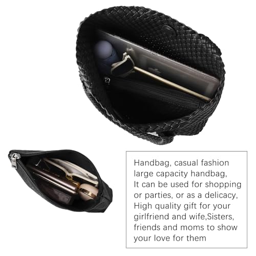 Image of Hand Woven Bag Tote BagS For Women Top Handle Shoulder Vegan Leather Large Travel Beach Hobo Handbag