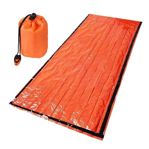 Sac De Couchage De Survie – Kit De Couverture Thermique | Tapis De Sol Compact Avec Sifflet, Sac De Couchage Isolant Coupe-vent, Rétention De La Chaleur Corporelle Pour La Randonnée, Une Utilisation E