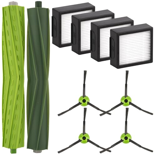(10 Pezzi) Combo j7 Kit di Parti di Ricambio pour iRobot Combo j7, Combo j7+, Combo j9+, Combo 10 Max Robot Aspirapolvere, Spazzola a Doppio Rullo in Gomma, 4 Filtri HEPA, 4 Spazzole Laterali