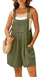 IWOLLENCE Short Dungarees For Women UK Adjustable Shoulder Straps Sleeveless Rompers with Front Pocket Maternity Jumpsuit (Green, S)