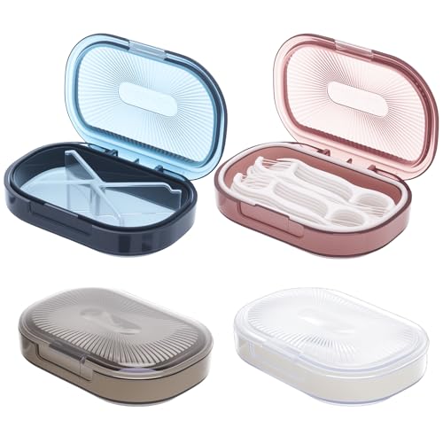 bomyarJr 4 Pcs Qtip Holder Hair Tie organizer Small Container Portable Travel Qtips Case Cotton Swab Holder Flosser Dispenser 4 Soft Colors 3.94 x 2.76 Inch