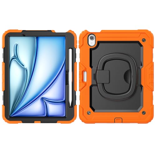 Coque iPad Air 11 M3 orange intégrale avec protège-écran et support rotatif