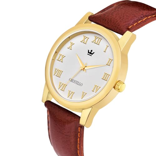 Image of CRESTELLO Brown /Black /Green Faux Leather Strap Analog Wrist Watch for Men | 1 Year Warranty* | CR-GLD252