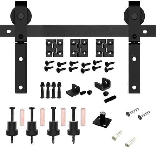 3.3-6.6FT Heavy Duty Bi-Folding Sliding Barn Door Hardware Kit, Complete Set for Wooden Doors, Easy Installation, Durable, Perfect for Home Decor, 4FT (1.2M) Size