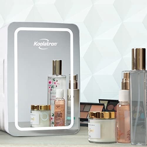 Koolatron Cosmetics Fridge W/Lighted Makeup Mirror, 6L Portable Skincare Refrigerator W/Led Ring Light, 12 Volt Dc And 110 Volt Ac Cords, Beauty Serum, Face Mask, Home, Travel, Hotel, Dorm, Office #TOP1