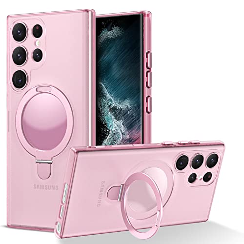 Étui Samsung S23 avec support et protection objectif rose compatible charge sans fil