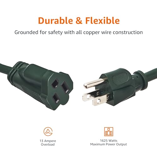 Amazon Basics 50-Foot 3-Prong Indoor/Outdoor Extension Cord, Heavy-Duty, 13 Amps, 1625 Watts, 125 VAC, Green by Amazon Basics - Image 3