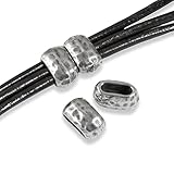 4/Pkg Silver Pewter Hammered Barrel Leather Crimp Beads, ID 6X2mm