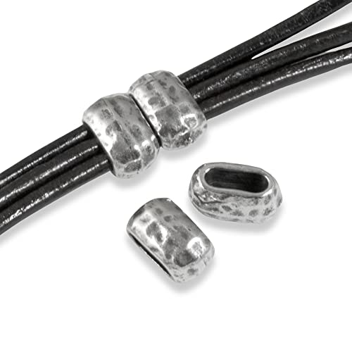 4/Pkg Silver Pewter Hammered Barrel Leather Crimp Beads, Id 6X2Mm #TOP25