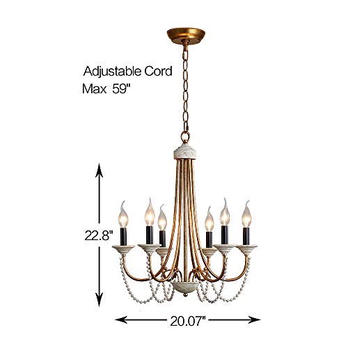 Wood Beaded Chandeliers for Dining Room, French Country Bead Chandelier,Farmhouse Wood Pendant Light Fixture with 6-Light Arms, Handmade Hanging Lights for Lving Room,Foyer,Entryway by KNWZVC - Image 7
