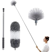 BOOMJOY Microfiber Feather and Cobweb Duster Set, Bendable Head and 100 inches Extension Pole, for High Ceiling, Fan, Blinds, Furniture