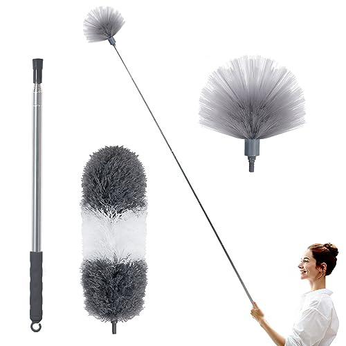 Image of Barebeauty Microfiber Feather Duster - an 100 inch Extendable and Bendable Long Handle Dusters for Dust and Cobweb Cleaning All-Round Home Cleaning, Grey