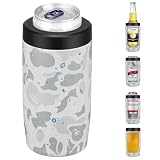 MAXSO Slim Can Cooler, 4-in-1 Double Walled Stainless Steel Insulated Beer Can Holder, Works With All 12 Oz Cans,Bottles & As A Pint Cups - Leo Grey