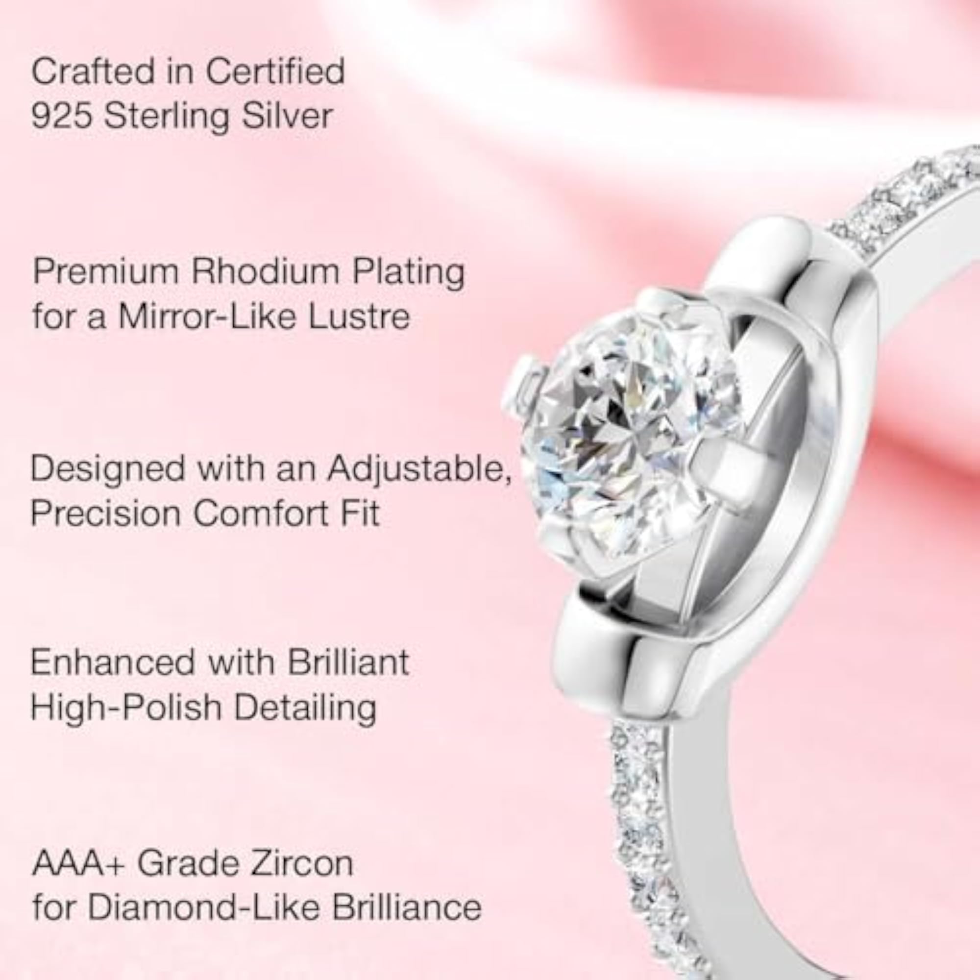 Women's 925 Silver Heart Promise Adjustable Ring, Minimal Design