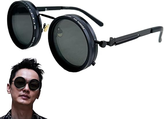 Adjustable Tint Sunglasses, 1-9 Gear Adjustable Polarized Sunglasses with ND Filter Lenses, Round Black Lens for Men & Women, UV Protection for Driving, Fishing, and Outdoor Use.