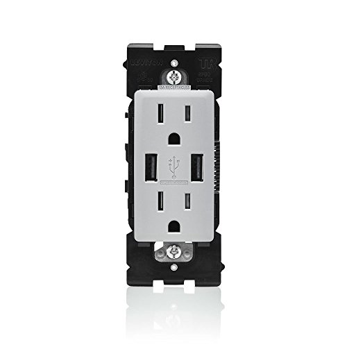 Leviton Renu USB Charger/Tamper-Resistant Duplex Outlet, 15A-125VAC, RUAA1-PG, Pebble Gray