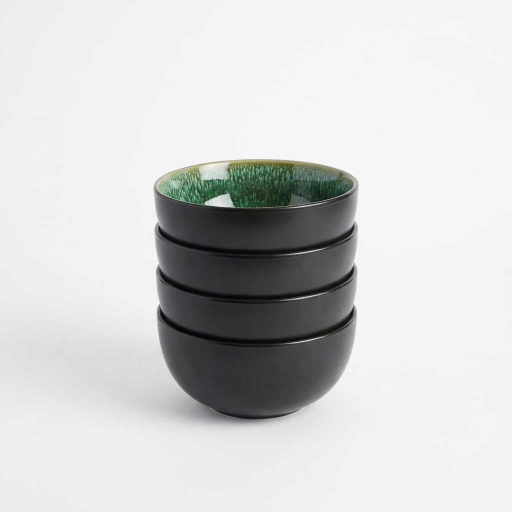 Upper Street Rivah Green Reactive Glaze Cereal Bowls Set of 4 | 15cm | Dishwasher Microwave Safe | Nordic Artisan Tableware | Scandi Home