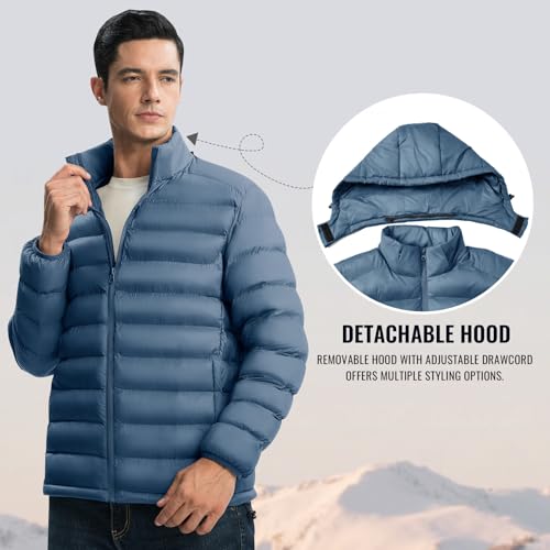 Image of Rdruko Men's Puffer Jacket with Detachable Hood Lightweight