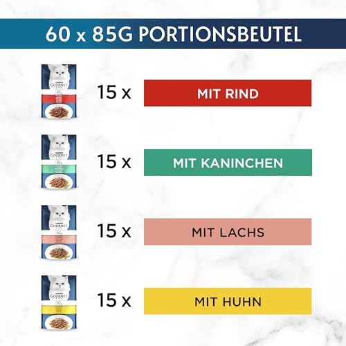 Gourmet Perle Erlesene Streifen Katzenfutter nass, Sorten-Mix, 60er Pack (60 x 85g)