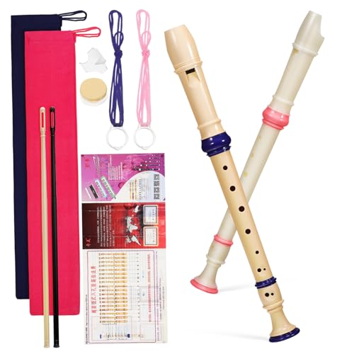 Garneck Practice Soprano Recorder Set 2 Pcs 8-hole Musical Instrument Comfortable Design Rotatable Tail Plastic Construction