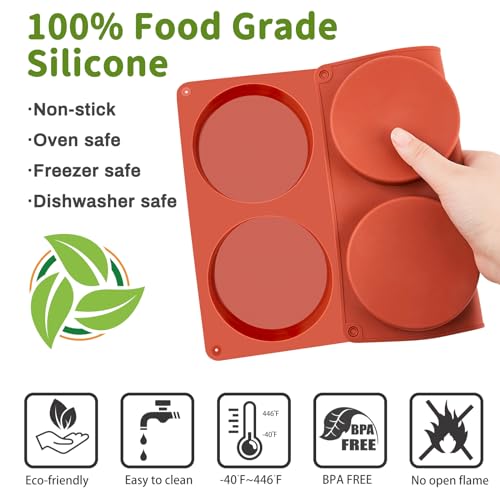 JOERSH 2-PK Silicone Egg Molds 4 Inch Jumbo Muffin Top Baking Pans, Non-Stick Large Disc Round Silicone Molds for Hamburger Bun, Corn Bread, Pie, Tart, Shortcake, Breakfast Egg Sandwich