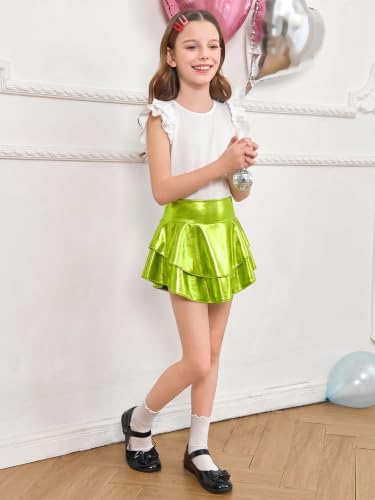 Image of Haloumoning Girls Metallic Skater Skort Kids Shiny Scooter Skirt 4-14 Years | High Waisted, Dance Skorts