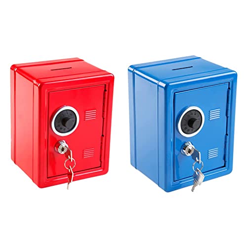 Idena 50035 - Spartresor, 120 x 100 x 160 mm, rot, mit Schlüssel und mechanischem Zahlenschloss & 50036 - Spartresor, 120 x 105 x 160 mm, blau, 1 Stück