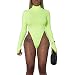 AZHONG Women's Basic Solid Sexy Bodysuit Turtleneck Leotard Top Long Sleeve Bodycon Jumpsuit Stretchy Romper Neon Lime